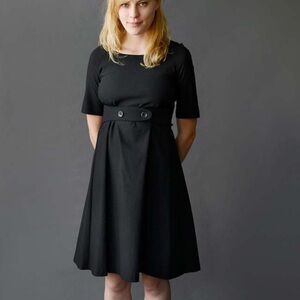 🦩🐠 Meg Shop Little Black Dress Fit & Flare Mod 60s Style Short Sleeve Belted